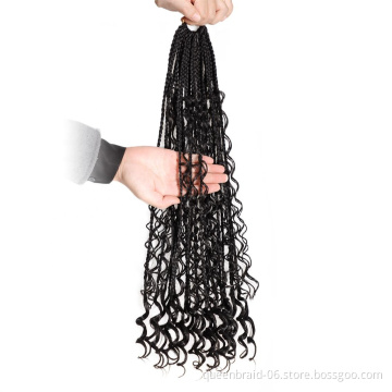 Goddess Box Braids Crochet Hair Curly Ends Ombre Synthetic Bohemian Braiding Hair Extensions Pre-looped Box Braiding for Women